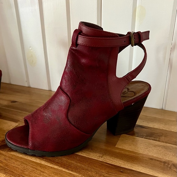 Red Peep Toe Healed Booties - Picture 1 of 3
